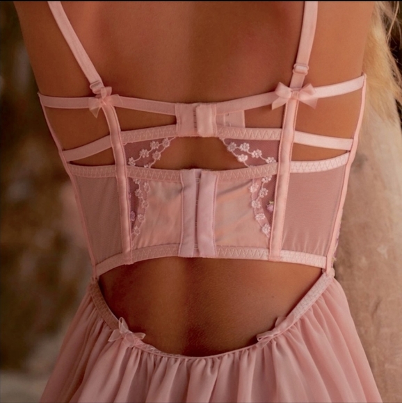 FOR LOVE & LEMONS Lavender Fields Embroidery Bustier Slip Dress